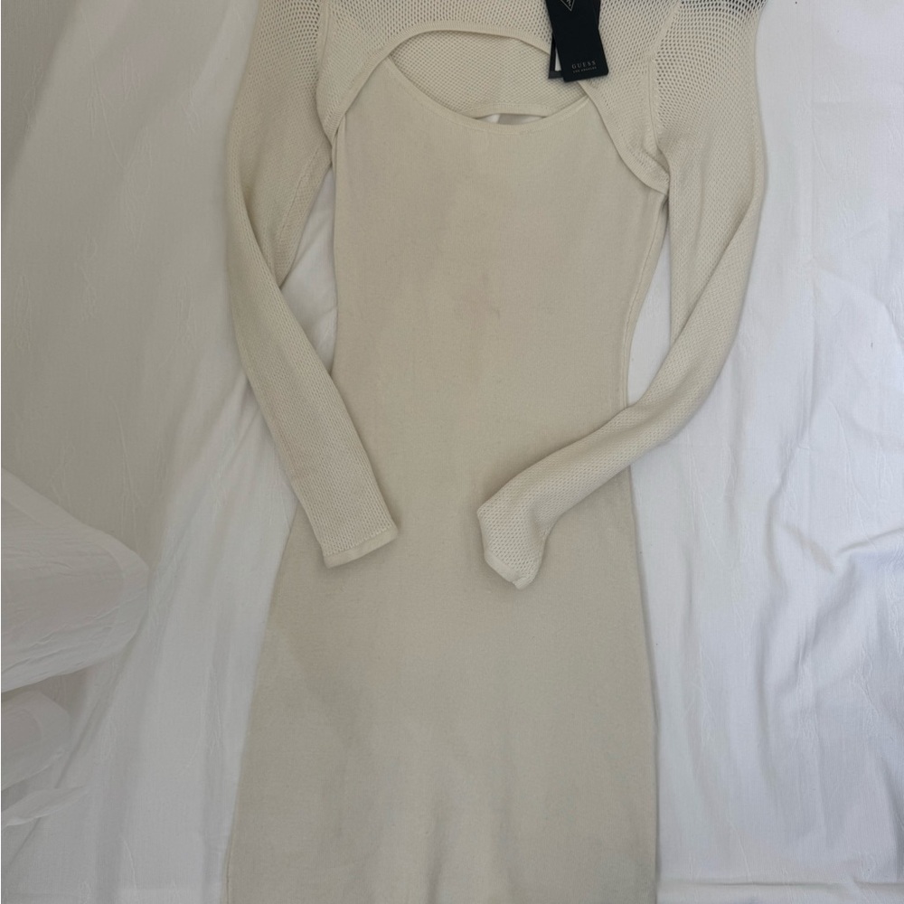 Guess Cream Long Sleeve Knit Bodycon Dress